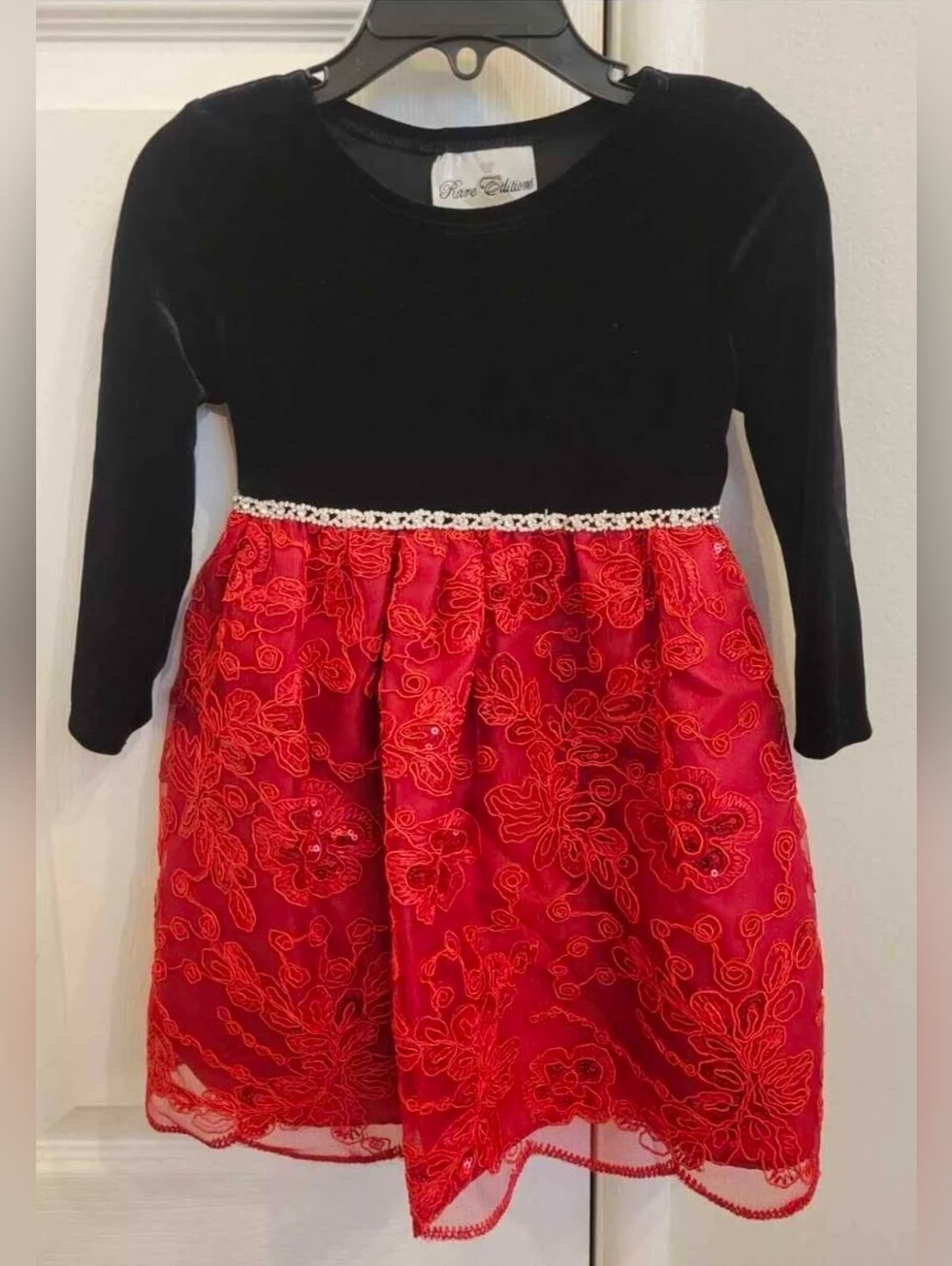 Rare Editions Black and Red Velvet Lace Holiday Dress - Size 2T